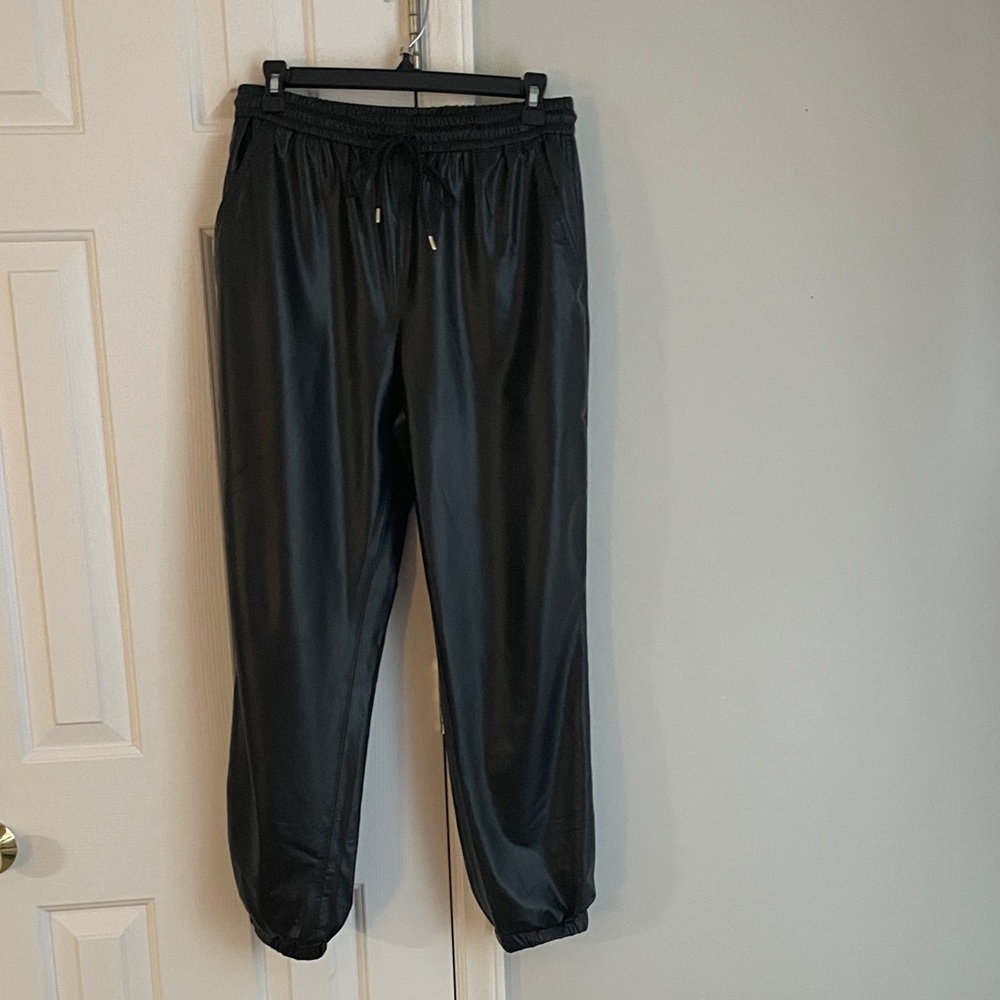 Black faux leather pants